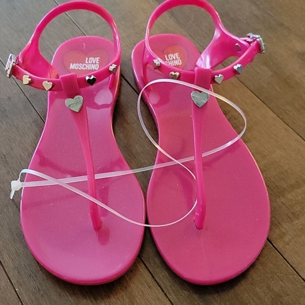 New  Love Moschino Authentic Jelly Sandals hot pink